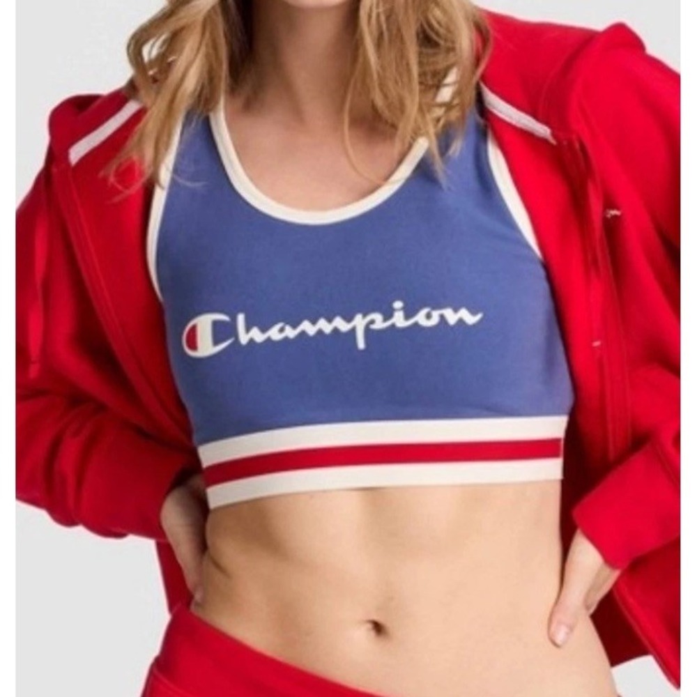 Champion Women Iconic Bra Top Blue Red White NWT Patriotic July 4th Medium NWT